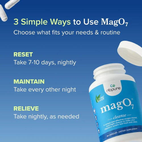 NBPure MagO7 Natural Colon Cleanse & Detox 90 Capsules – Ozonated Magnesium Oxide for Occasional Constipation Relief, Stool Softener & Bloating Support