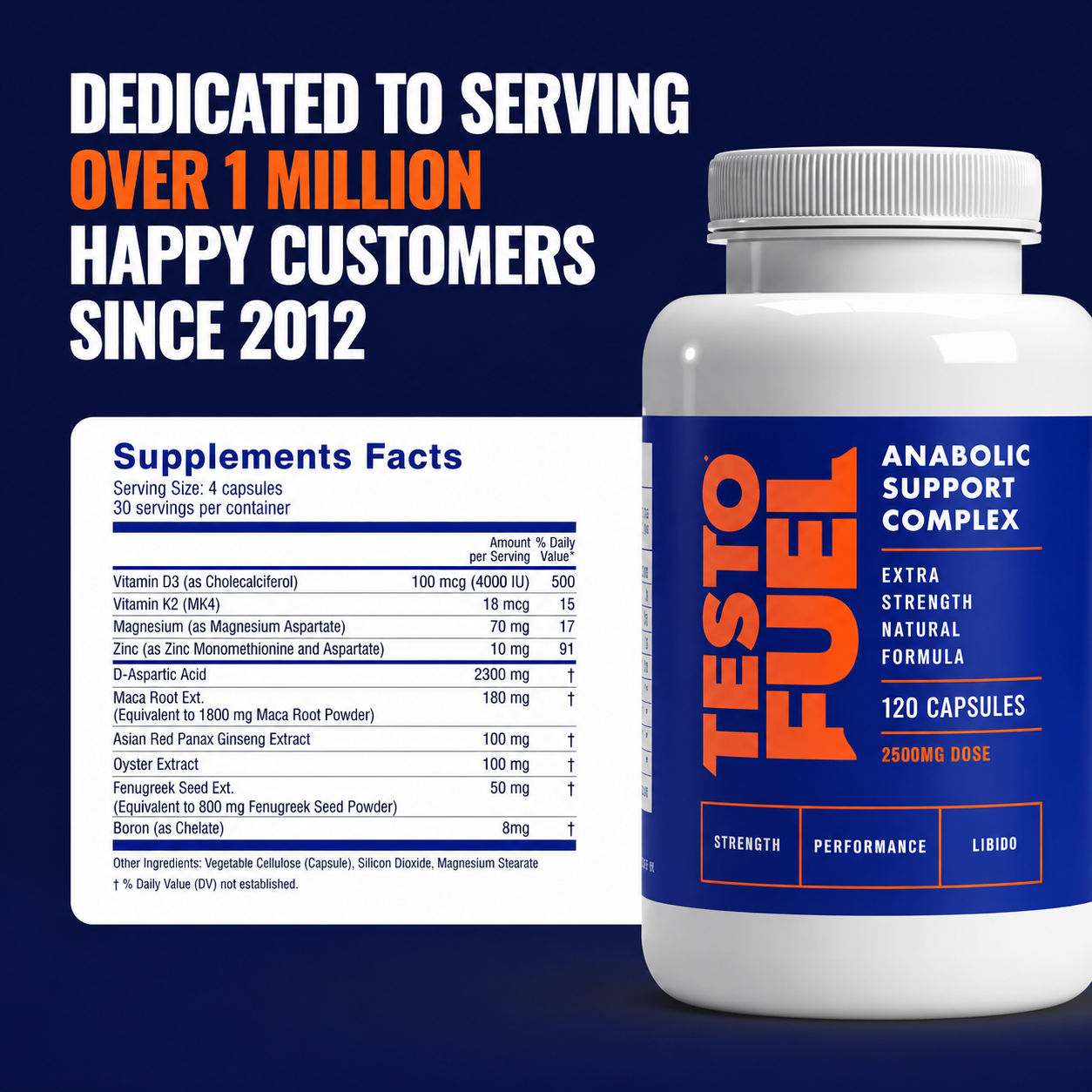 TestoFuel Natural Testosterone Booster Supplement 120 Capsules | Anabolic Support Complex | Men's Performance Formula