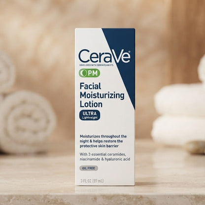 CeraVe PM Facial Moisturizing Lotion Ultra Lightweight 3 fl oz (89ml) | Oil-Free Night Face Moisturizer with Ceramides, Niacinamide &amp; Hyaluronic Acid | New in Box