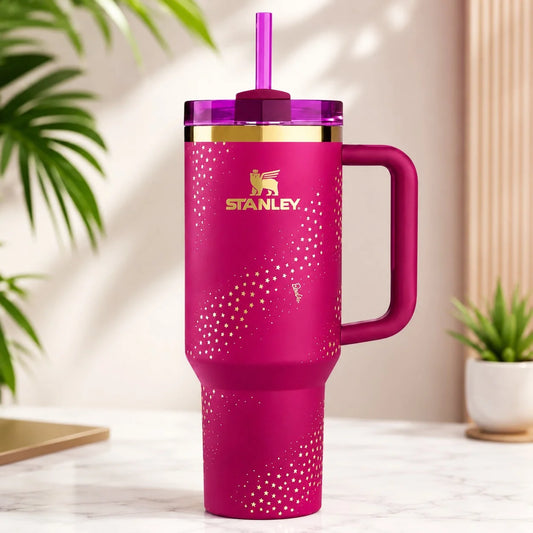 Barbie x Stanley 40oz Tumbler Pink Star Limited Edition Insulated Handle Cup with Straw