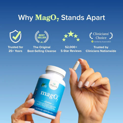 NBPure MagO7 Natural Colon Cleanse &amp; Detox 90 Capsules – Ozonated Magnesium Oxide for Occasional Constipation Relief, Stool Softener &amp; Bloating Support