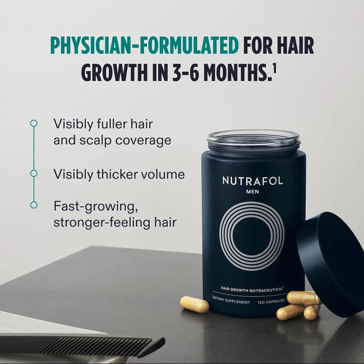 Official Nutrafol Men's Hair Growth Nutraceutical Supplement 120 Capsules | Thicker, Stronger Hair | USA Made | New Sealed