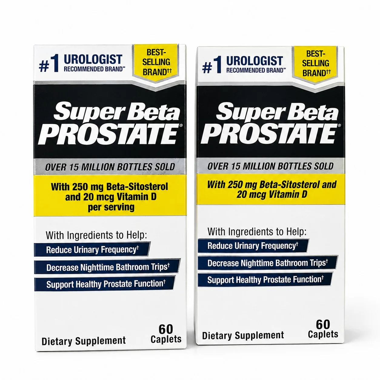 2 Pack Super Beta Prostate Supplement 60 Caplets Each | Beta-Sitosterol & Vitamin D | Men's Urinary & Prostate Health Support | 120 Caplets Total
