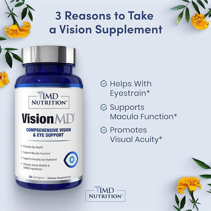 1MD Nutrition VisionMD Eye Vitamin CARMIS - With Lutein & Zeaxanthin | Supports Vision Health, Everyday Eye Strain, Occasional Dry Eye | 60 Softgels (3-Pack)