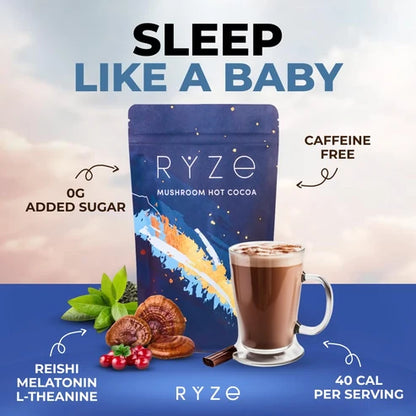 RYZE Mushroom Hot Cocoa with Melatonin, Reishi & L-Theanine, 20 Servings