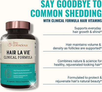Hair La Vie Clinical Formula Hair Growth Supplement 90 Capsules | Biotin, Hair Vitamins & Follicle Support | Live Conscious