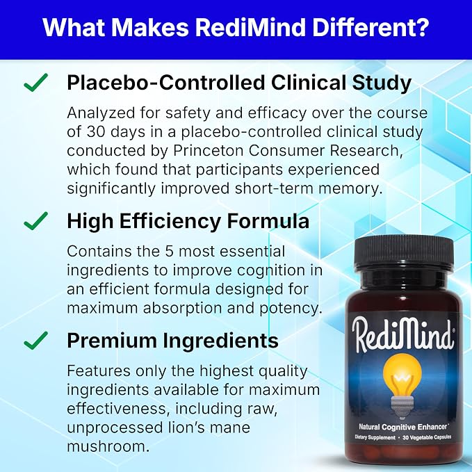RediMind Natural Cognitive Support and Brain Supplement, Vegan, Gluten-Free