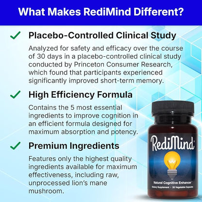 RediMind Natural Cognitive Support and Brain Supplement, Vegan, Gluten-Free
