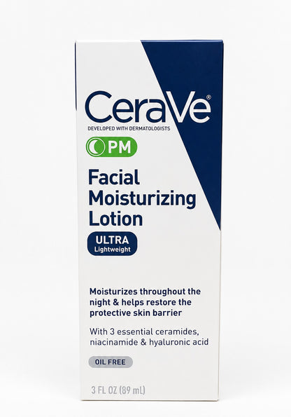 CeraVe PM Facial Moisturizing Lotion Ultra Lightweight 3 fl oz (89ml) | Oil-Free Night Face Moisturizer with Ceramides, Niacinamide &amp; Hyaluronic Acid | New in Box