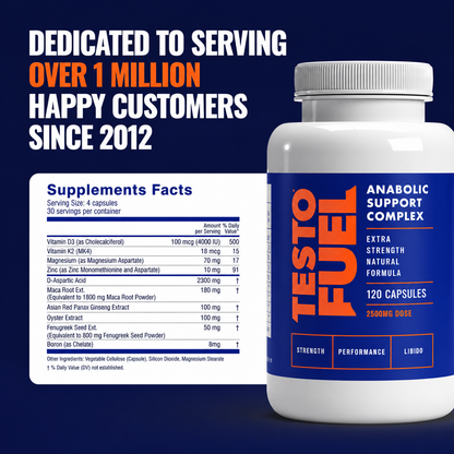 TestoFuel Natural Testosterone Booster Supplement 120 Capsules | Anabolic Support Complex | Men's Performance Formula