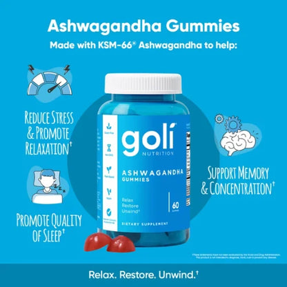 Goli Nutrition Ashwagandha Gummies, Mixed Berry Flavor, 60 Count
