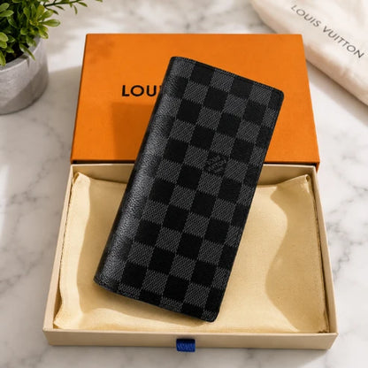 Designer LV Leather Men Long Wallet Textured Black
