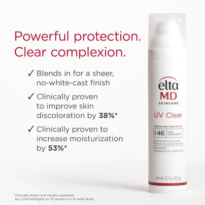 EltaMD UV Clear Broad Spectrum SPF 46 Face Sunscreen 3.7 oz (106g) Facial Sunscreen for Acne-Prone & Sensitive Skin