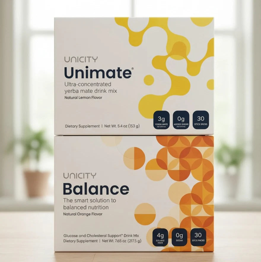 Unicity Feel Great Combo Pack – Unimate Lemon & Balance Orange Stick Packs (30 Count Each) Dietary Supplement