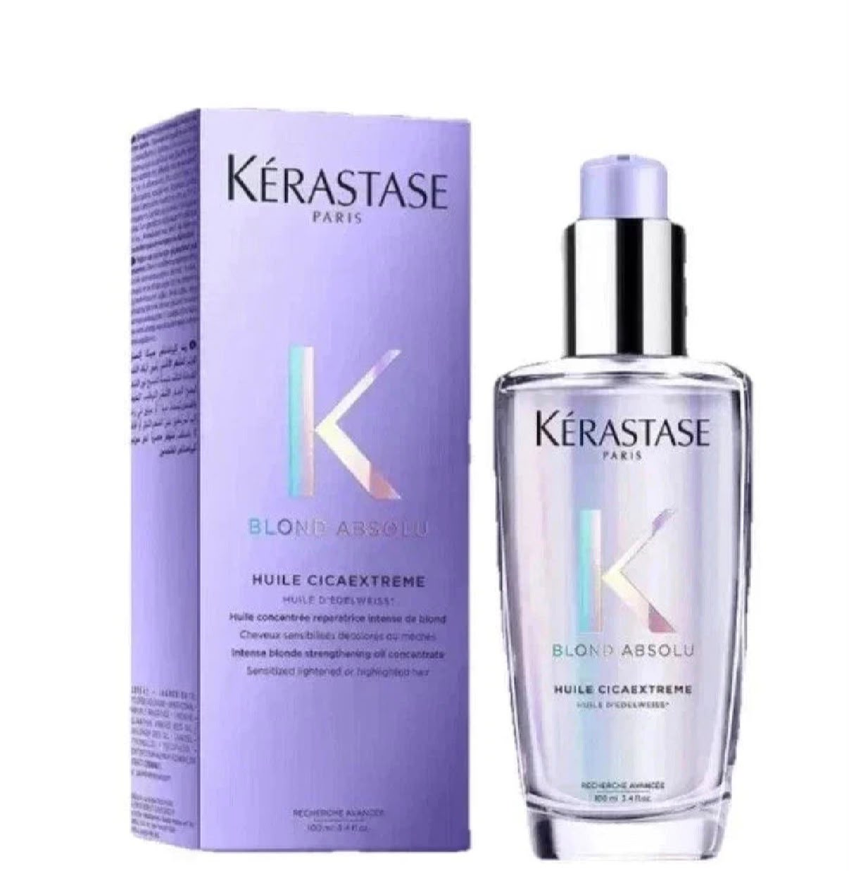 Kérastase Blond Absolu Huile Cicaextreme 100ml hair oil bottle with purple retail box