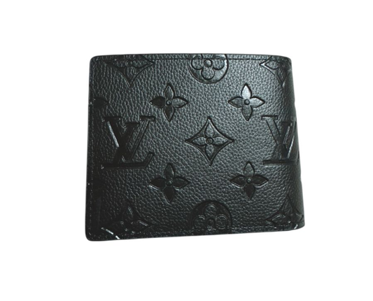 Black Louis Vuitton engraved monogram wallet with tonal raised pattern