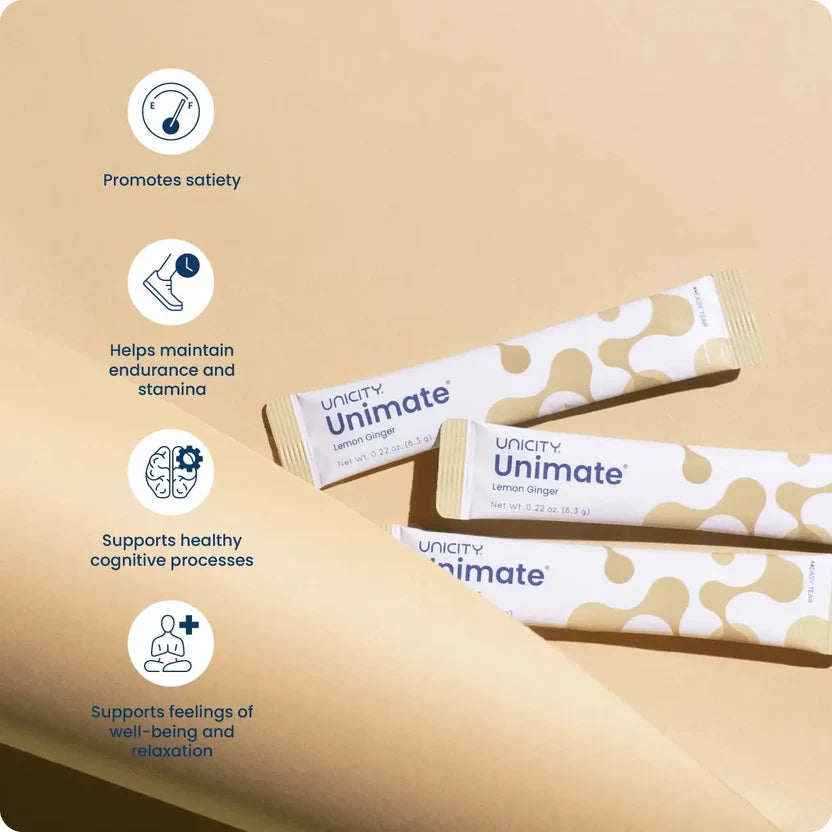 Unicity Unimate Lemon Ginger 30 Stick Packs NEW