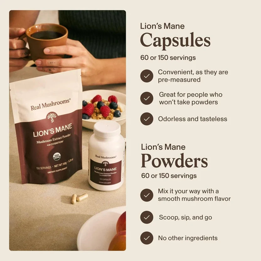 Organic Lion's Mane Mushroom Capsules | Cognitive & Brain Support Supplement | 120 Count
