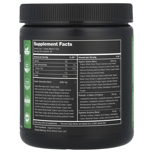 Super Greens With Superfoods, Probiotics & Enzymes, Unflavored, 8.25 oz (234 g)