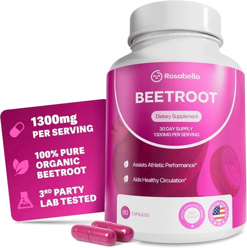 Rosabella Organic Beetroot 1300mg – Boosts Nitric Oxide & Heart Health – 60ct