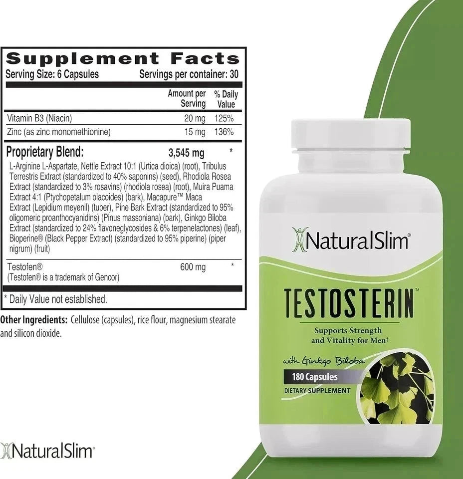 NaturalSlim Testosterin Men’s Multivitamin &amp; Testosterone Support – 180 Capsules