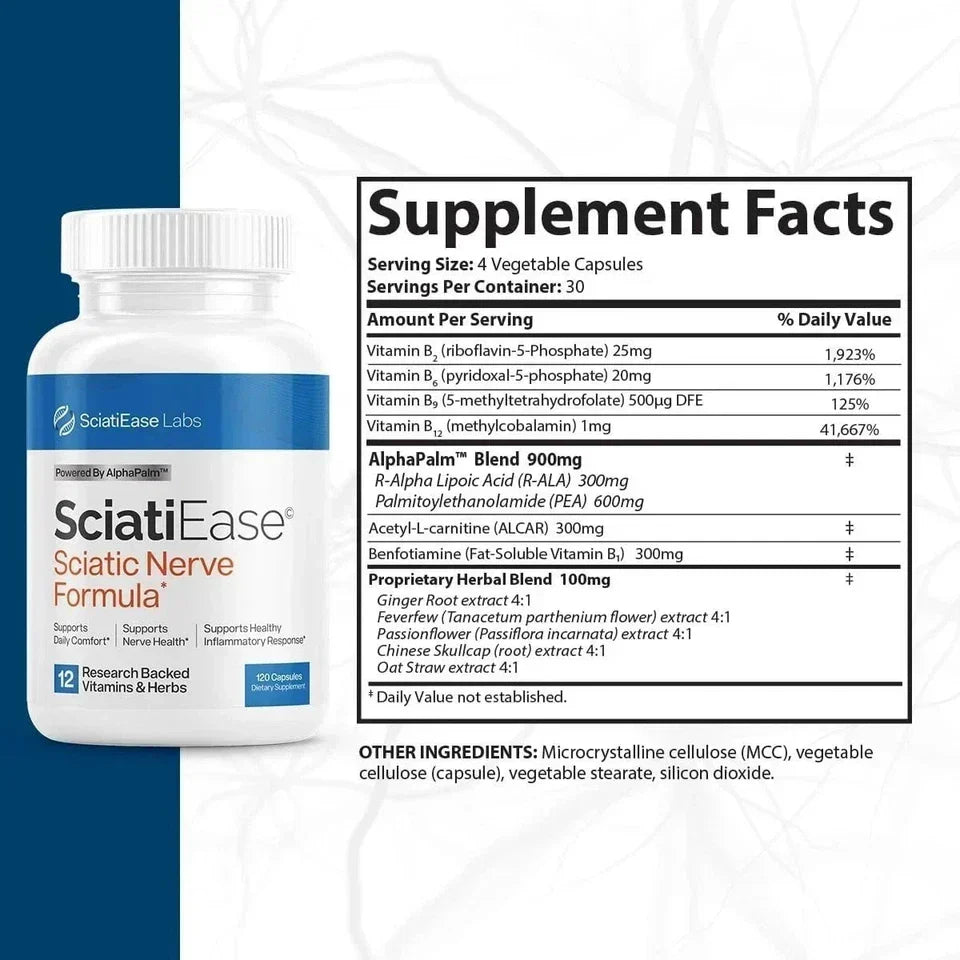 Sciatic Ease Nerve Formula Premium - Nervous System Health, Antioxidant