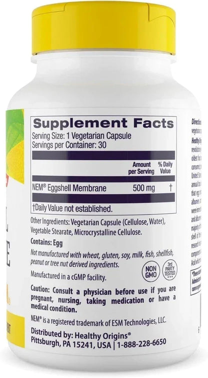 Healthy Origins Eggshell Membrane 500 mg (NEM, Non-GMO, 30 Count