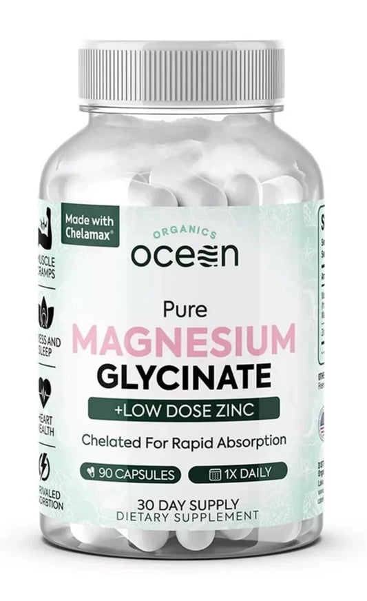 Organics Ocean Pure Magnesium Glycinate + Low Dose Zinc 90 Capsules | 30-Day Supply