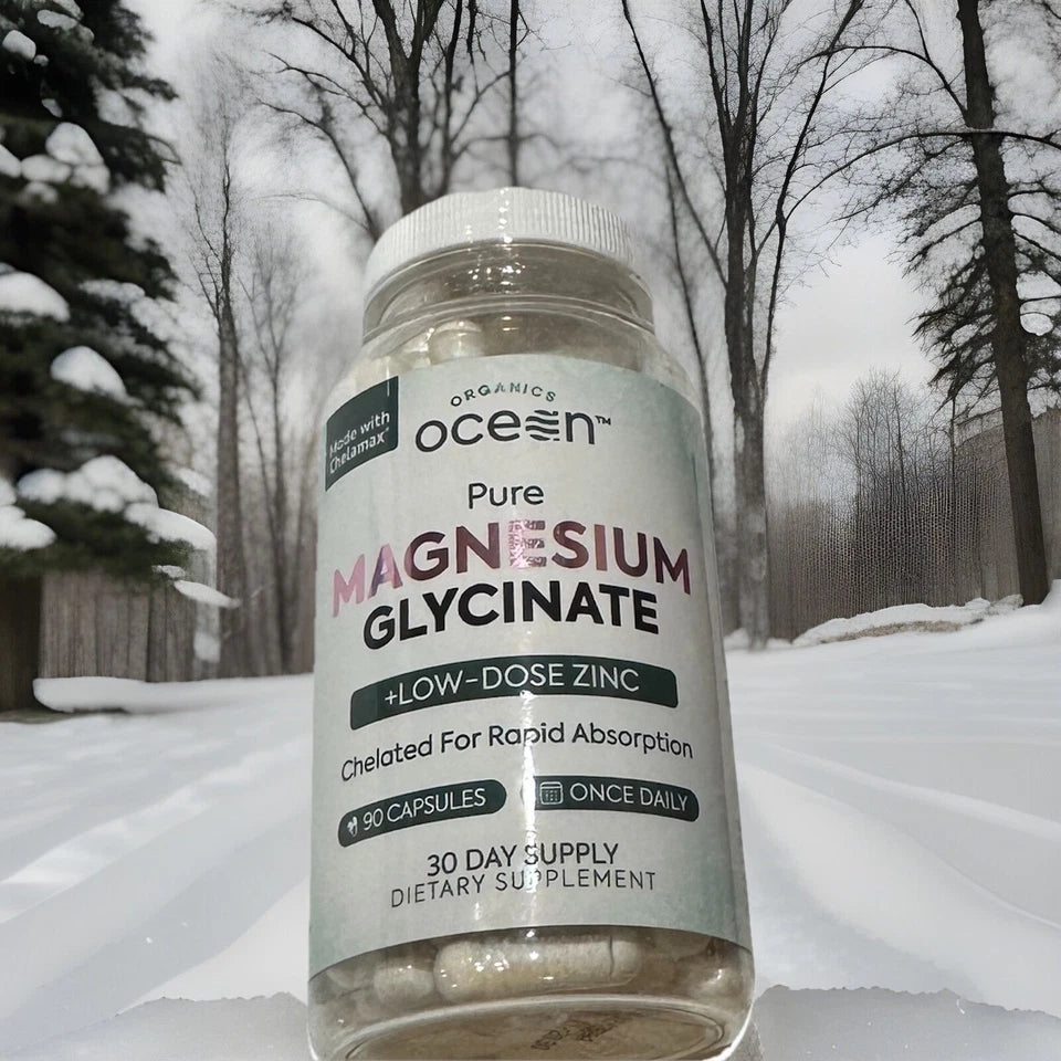 Organics Ocean Pure Magnesium Glycinate + Low Dose Zinc 90 Capsules | Chelated Sleep, Muscle &amp; Relaxation Supplement | 30-Day Supply | New