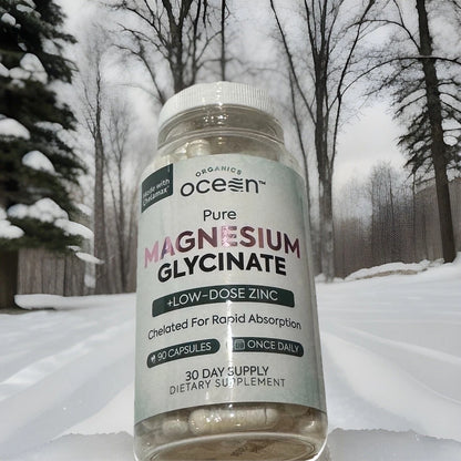 Organics Ocean Pure Magnesium Glycinate + Low Dose Zinc 90 Capsules | Chelated Sleep, Muscle &amp; Relaxation Supplement | 30-Day Supply | New